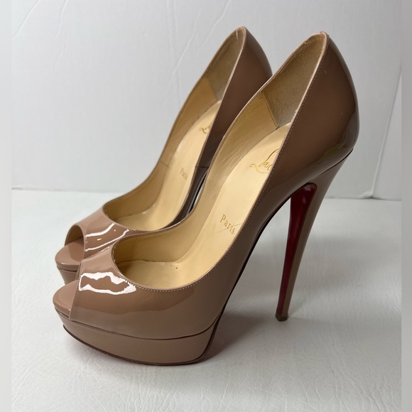 Christian Louboutin Jenny 150mm Nude Patent Platform Pumps Heels size 38.5 - Picture 4 of 8